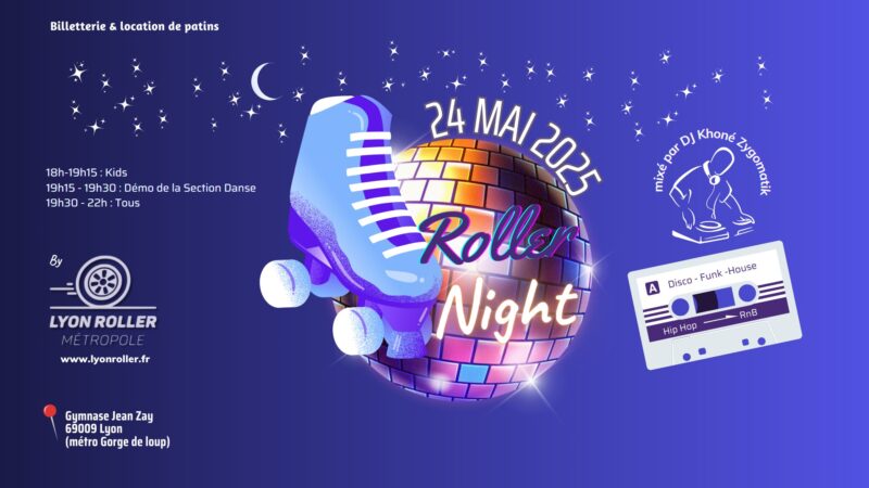Roller Night au gymnase Jean Zay avec une session kids de 18h à 19h15 